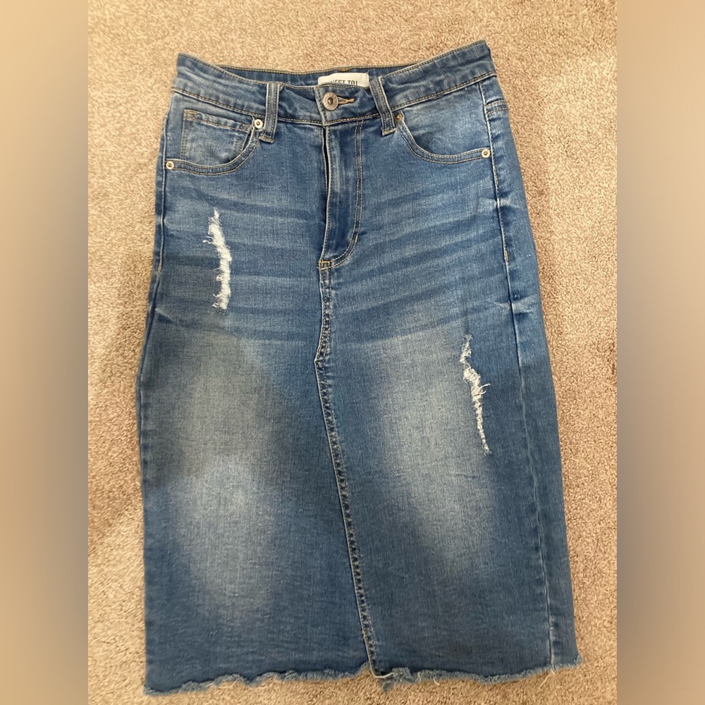 Distressed Blue Jean Skirt